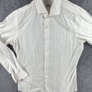 Alessandro Gherardi Dress Shirt Men White Cotton Button Up Long Sleeve Size 16